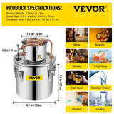 Vevor Alcohol Still 12L Stainless Steel Water Alcohol Essential Oils Distiller Copper Tube Home Brewing Kit Build-in Thermometer - Distillery King Australia