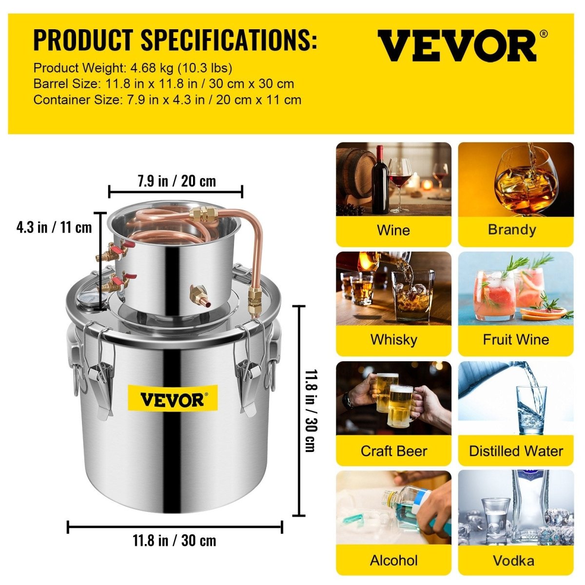 Vevor Alcohol Still 19L Stainless Steel Water Alcohol Essential Oils Distiller Copper Tube Home Brewing Kit Build-in Thermometer - Distillery King Australia
