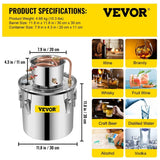 Vevor Alcohol Still 19L Stainless Steel Water Alcohol Essential Oils Distiller Copper Tube Home Brewing Kit Build-in Thermometer - Distillery King Australia