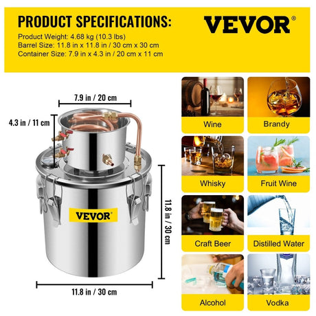 Vevor Alcohol Still 19L Stainless Steel Water Alcohol Essential Oils Distiller Copper Tube Home Brewing Kit Build-in Thermometer - Distillery King Australia