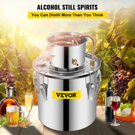 Vevor Alcohol Still 19L Stainless Steel Water Alcohol Essential Oils Distiller Copper Tube Home Brewing Kit Build-in Thermometer - Distillery King Australia