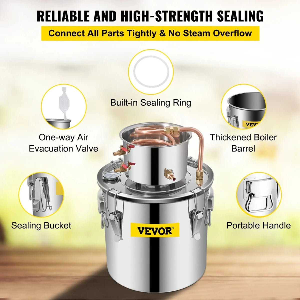 Vevor Alcohol Still 19L Stainless Steel Water Alcohol Essential Oils Distiller Copper Tube Home Brewing Kit Build-in Thermometer - Distillery King Australia