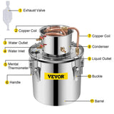 Vevor Alcohol Still 19L Stainless Steel Water Alcohol Essential Oils Distiller Copper Tube Home Brewing Kit Build-in Thermometer - Distillery King Australia