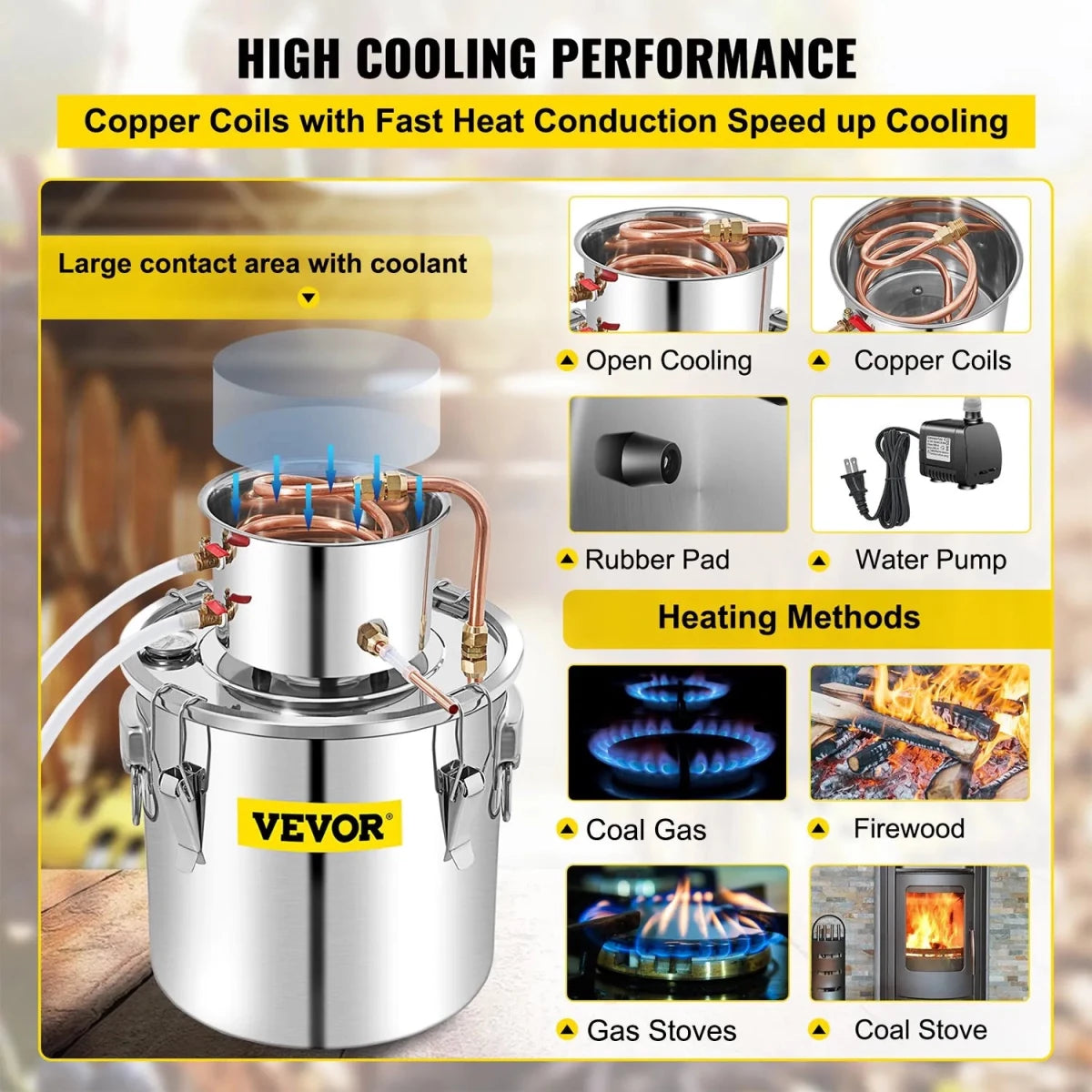 Vevor Alcohol Still 50L Alcohol Distiller With Copper Tube Alcohol Distiller With Circulating Pump Essential Oils Distilling Kit w/Build-In Thermometer Make DIY Alcohol Stainless Steel - Distillery King Australia
