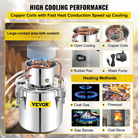 Vevor Alcohol Still 50L Alcohol Distiller With Copper Tube Alcohol Distiller With Circulating Pump Essential Oils Distilling Kit w/Build-In Thermometer Make DIY Alcohol Stainless Steel - Distillery King Australia