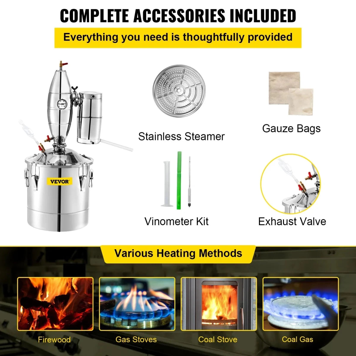 Vevor Alcohol Still 70L Distiller Distillery Kit Home Moonshine Still With Thermometer and Fermentation Tank for Alcohol & Essential Oil Distilling - Distillery King Australia