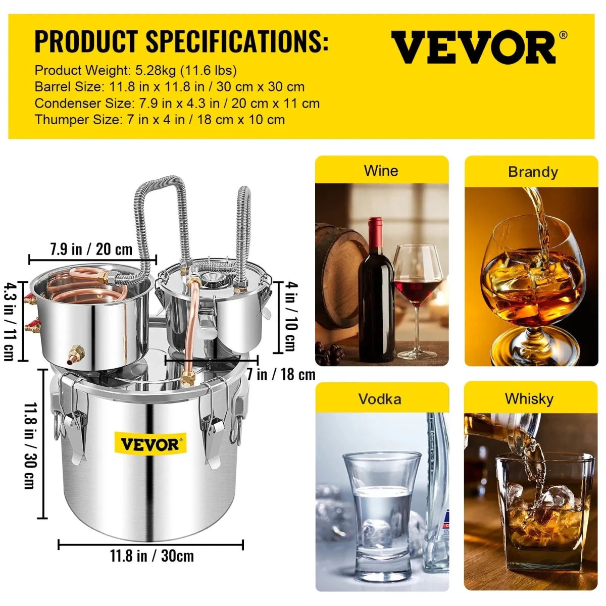 Vevor Moonshine Still 19L Distiller Stainless Steel Water Essential Oils Distiller Copper Tube With Circulating Pump Home Brewing Kit Build-in Thermometer - Distillery King Australia