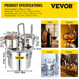 Vevor Moonshine Still 19L Distiller Stainless Steel Water Essential Oils Distiller Copper Tube With Circulating Pump Home Brewing Kit Build-in Thermometer - Distillery King Australia