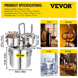Vevor Moonshine Still 30L Home Use Distiller Brewing Stainless Steel Water Essential Oil Double Keg - Distillery King Australia