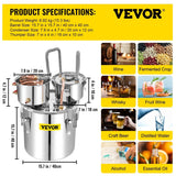 VEVOR Moonshine Still 50L Distiller Stainless Steel Water Alcohol Essential Oils Copper Tube with Circulating Pump Home Brewing Kit Build-in Thermometer - Distillery King Australia