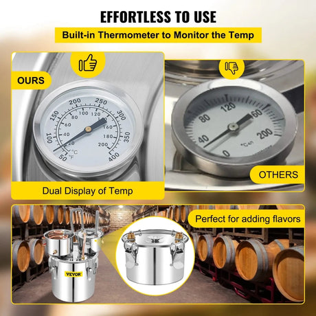 VEVOR Moonshine Still 50L Distiller Stainless Steel Water Alcohol Essential Oils Copper Tube with Circulating Pump Home Brewing Kit Build-in Thermometer - Distillery King Australia