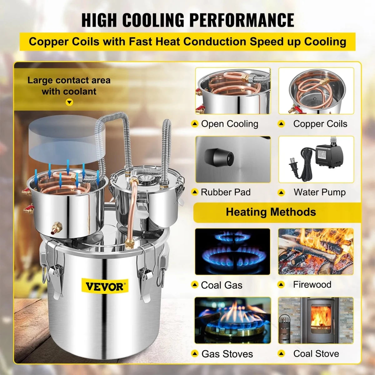 VEVOR Moonshine Still 50L Distiller Stainless Steel Water Alcohol Essential Oils Copper Tube with Circulating Pump Home Brewing Kit Build-in Thermometer - Distillery King Australia