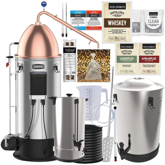 WHISKEY DISTILLERY KIT Grainfather G30v3 + Counterflow Chiller + Copper Alembic Dome Top and Pot Condenser - Distillery King Australia