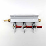 3 Output / 3 Way Manifold Gas Line Splitter with Check Valves (1/4" thread, 6mm Barb) - Distillery King Australia