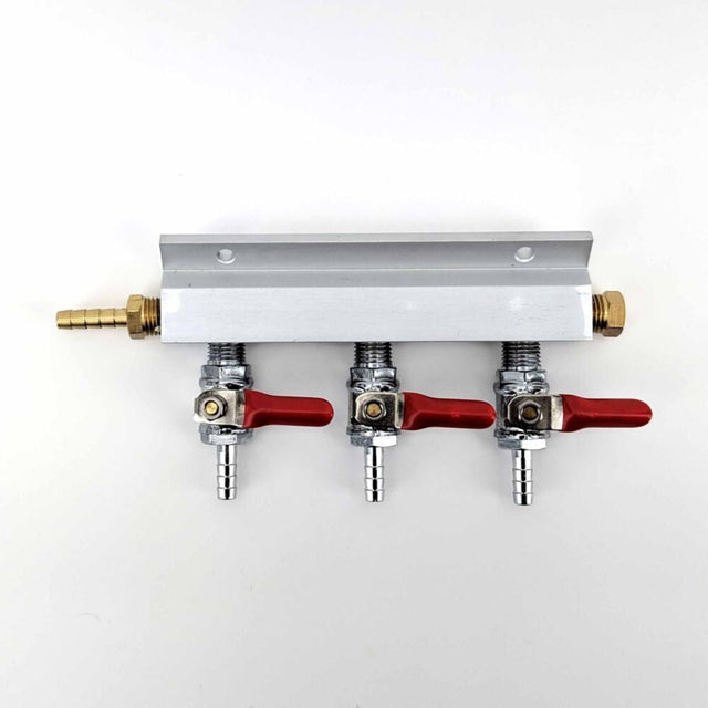 3 Output / 3 Way Manifold Gas Line Splitter with Check Valves (1/4" thread, 6mm Barb) - Distillery King Australia