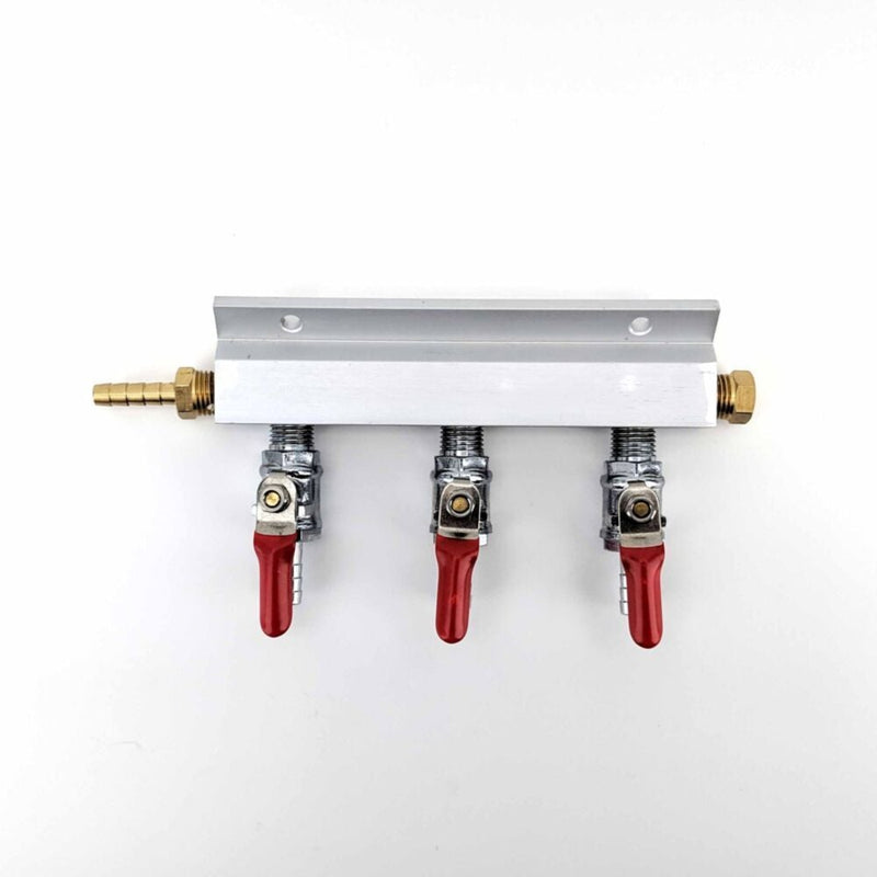 3 Output / 3 Way Manifold Gas Line Splitter with Check Valves (1/4" thread, 6mm Barb) - Distillery King Australia