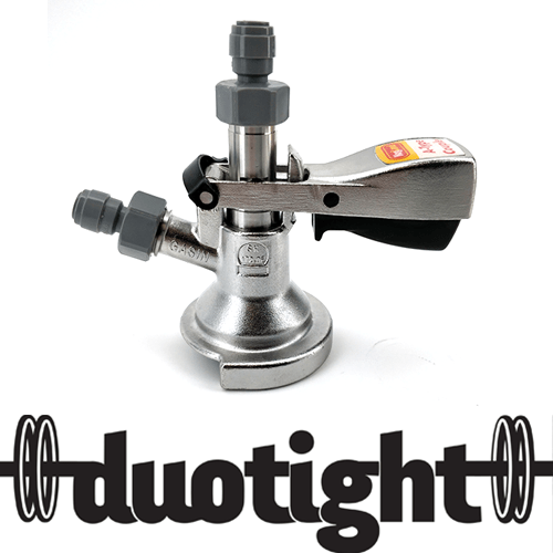 A-Type Commercial Keg Coupler - Full Stainless Steel - duotight 5/8" to 8mm push in with Low Profile Elbow Bend