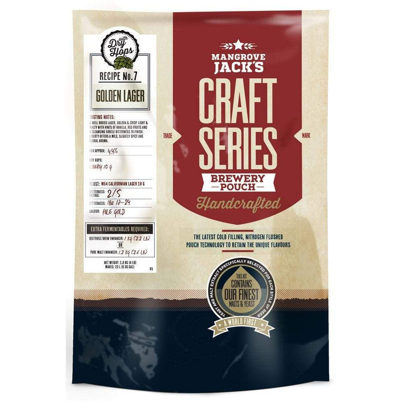 Mangrove Jacks Craft Series Golden Lager + dry hops (makes 23L) - Distillery King Australia