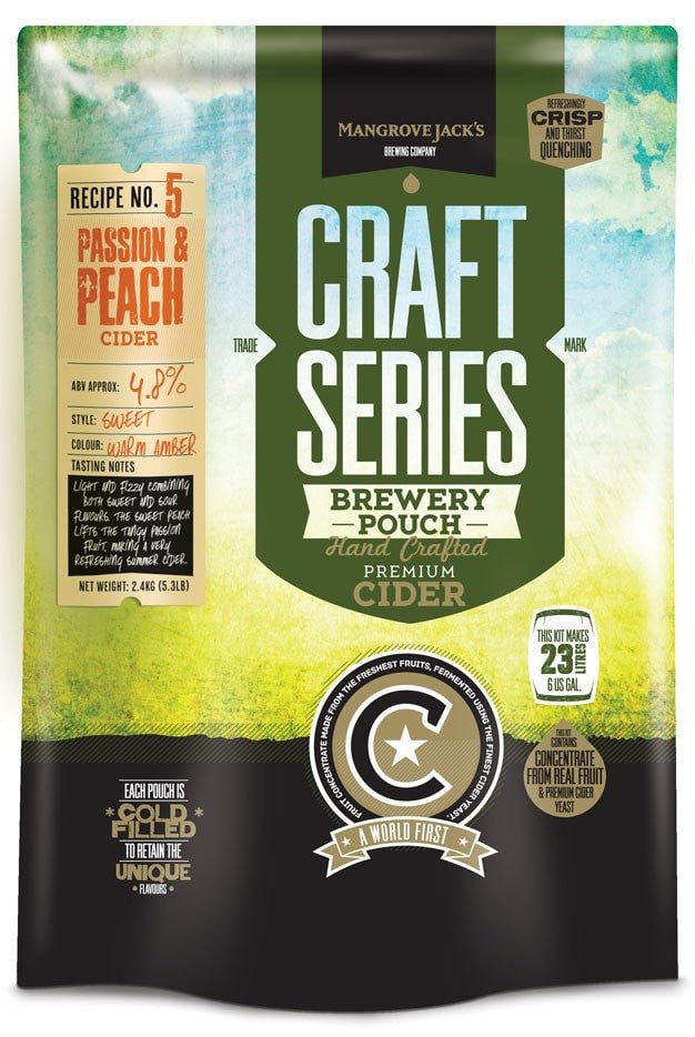 Mangrove Jacks Craft Series Peach and Passionfruit Cider Pouch (makes 23L) - Distillery King Australia