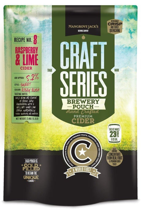 Mangrove Jacks Craft Series Raspberry and Lime Cider Pouch (makes 23L) - Distillery King Australia