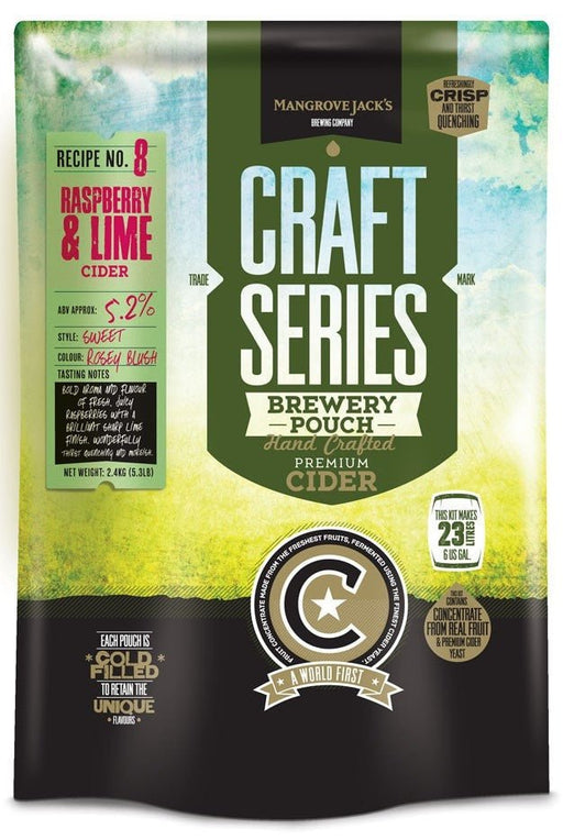 Mangrove Jacks Craft Series Raspberry and Lime Cider Pouch (makes 23L) - Distillery King Australia