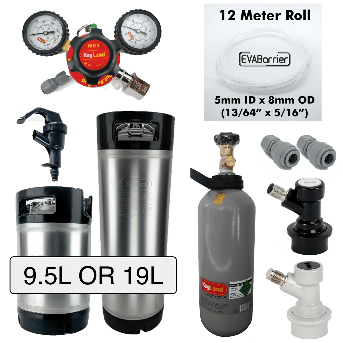 Portable Keg Setup with CO2 and Gas Regulator - 9.5L or 19L Kegs Single Handle Ball Lock Premium - Distillery King Australia